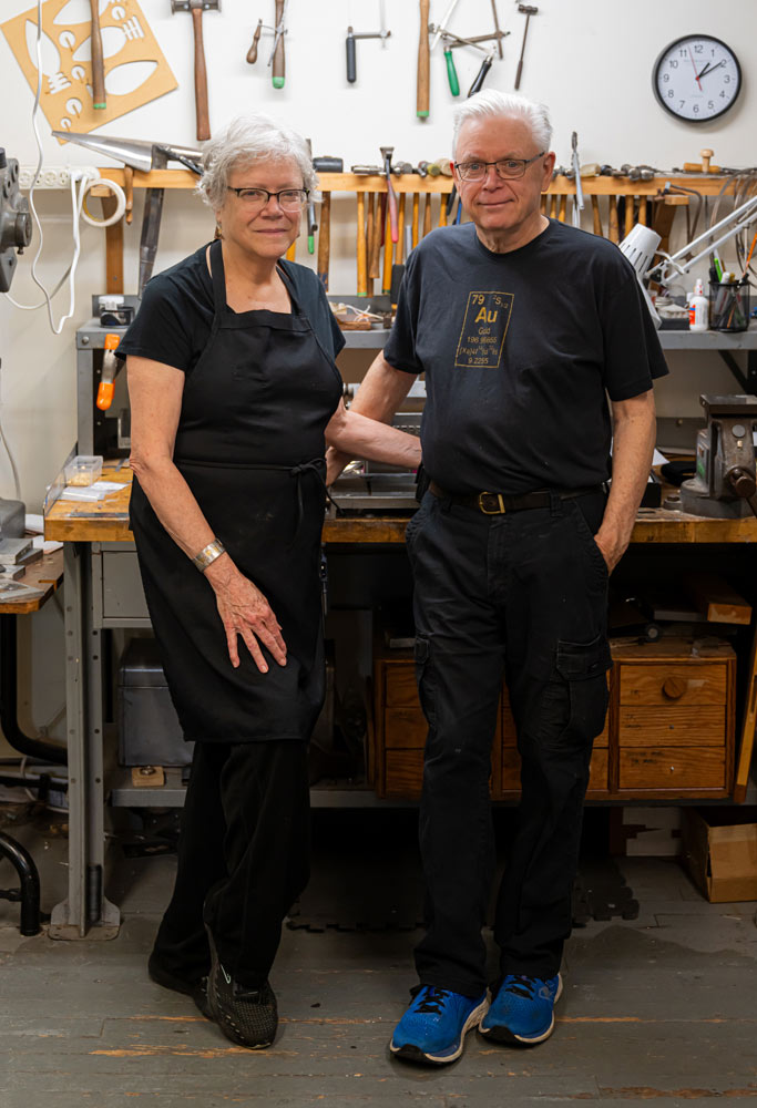 Asheville jewelry artists Tom Reardon and Kathleen Doyle in their Grovewood Village studio.