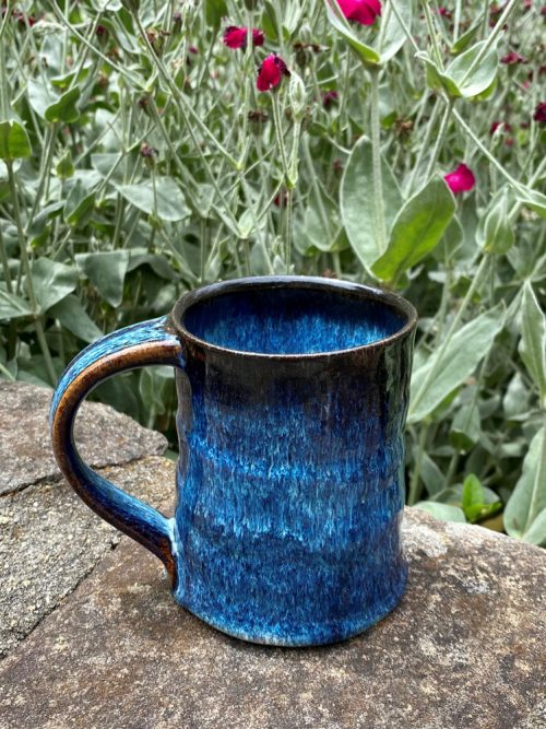 Handcrafted electric blue glaze mug by Steve Tubbs.