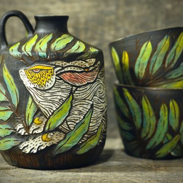 Ceramic jug and cups by Silver Run Ceramics for the Vessels of Merriment exhibition.