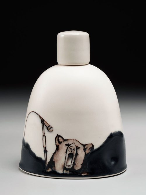 Porcelain bear flask handmade by North Carolina artist Phil Haralam.