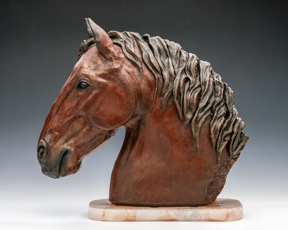 Horse head sculpture by Tina Curry.