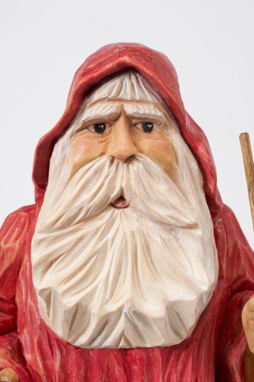 Old world santa sculpture that was handcarved by South Carolina artist Bill Apelian.