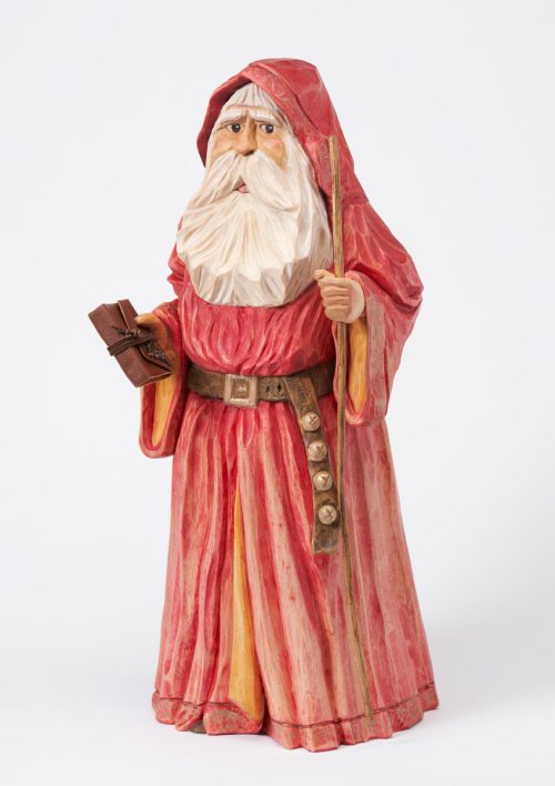 Old world santa sculpture that was handcarved by South Carolina artist Bill Apelian.