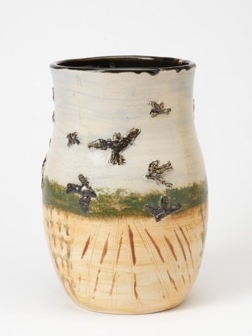 Ceramic crows vase by Hog Hill Pottery.