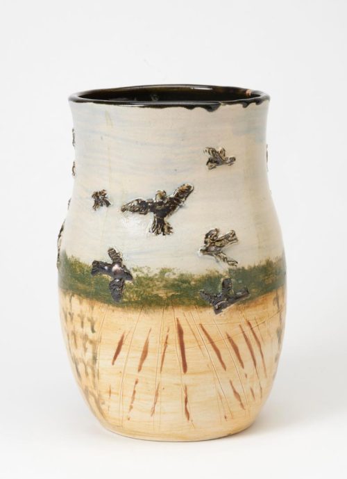 Ceramic crows vase by Hog Hill Pottery.