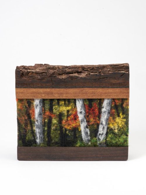 A needle-felted wood scene by Jaana Mattson titled Birches.