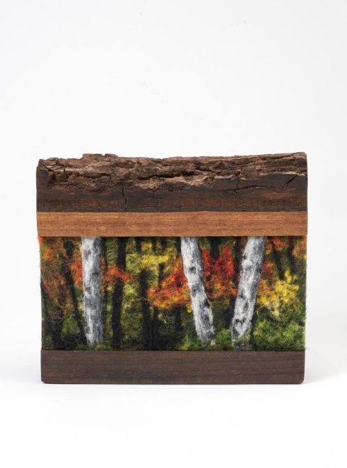 A needle-felted wood scene by Jaana Mattson titled Birches.