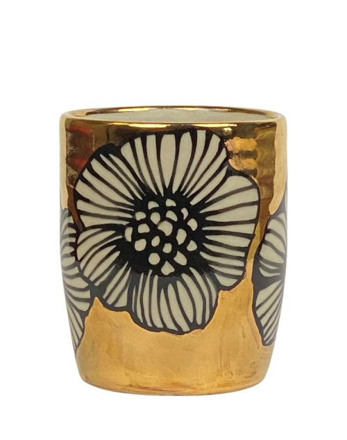 Gold floral tumbler by Nicole Hsieh.