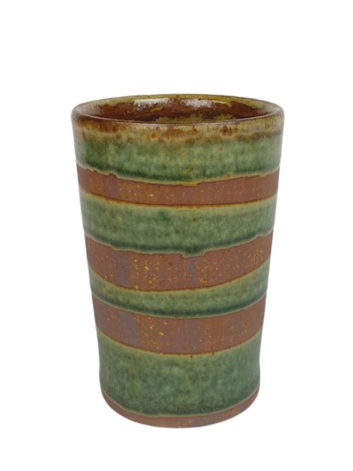 Green stripe ceramic cup by Julie Covington.