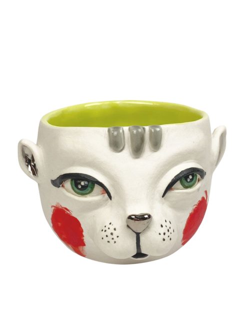 Porcelain kitty cat sipper by Taylor Robenalt.