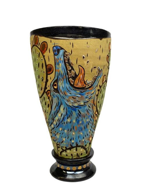 A ceramic coyote goblet by Lawful Studios.