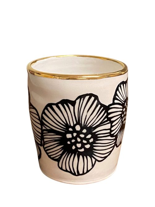 Handmade tumbler with hand drawn roses by Hsieh Clay SF.