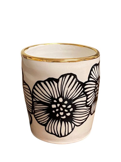 Handmade tumbler with hand drawn roses by Hsieh Clay SF.