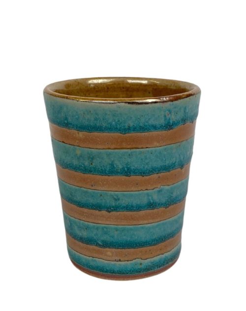 Blue stripe cup by potter Julie Covington.