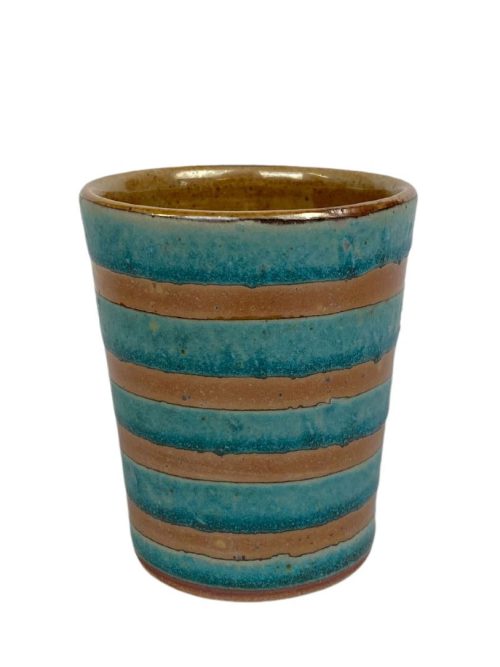 Blue stripe cup by potter Julie Covington.