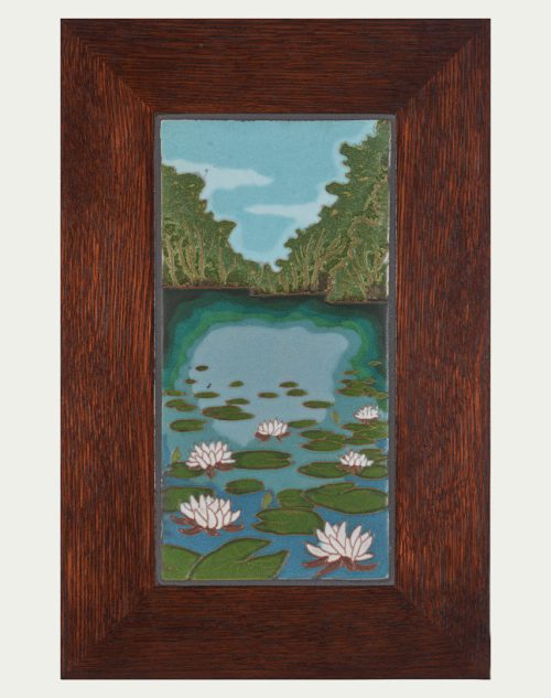 Framed water lily tile by Jonathan White Ceramics.