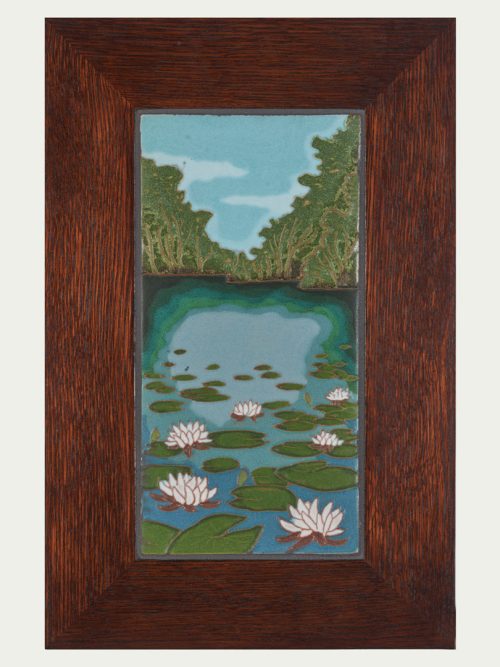 Framed water lily tile by Jonathan White Ceramics.